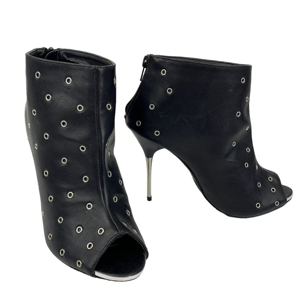 FRH Fierce Black Silver Studded Peeptoe Booties